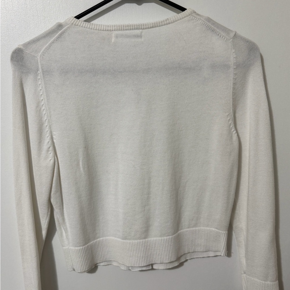 Calvin Klein Cream Cropped Cardigan Gold Logo Buttons Size Small - Picture 5 of 5
